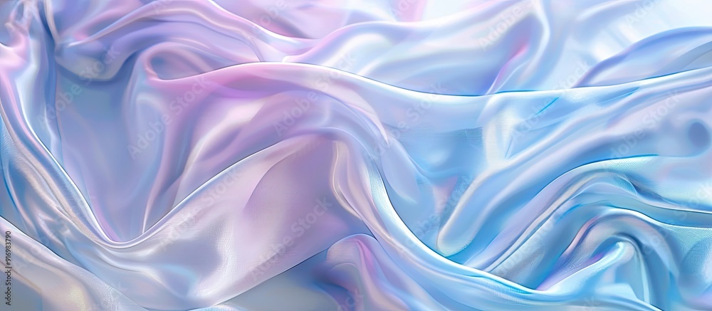 Poster Silk fabric with a blue nacre wave pattern creates an abstract texture on a horizontal background with ample copy space image