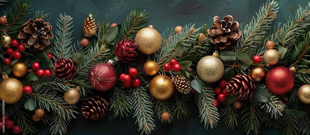 Poster festive christmas decorations with a blank space for text ideal for conveying holiday wishes of joy 