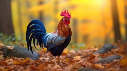 Rooster in Autumn Forest