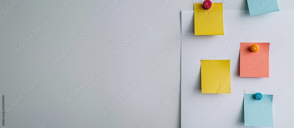 Wall mural Memo stick attached to a white board with copy space image