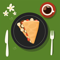 pancake crepes with strawberry and banana Chocolate vector illustration 