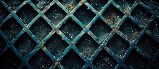 Grunge steel grating at a 45 degree angle creates a dynamic background design with copy space image