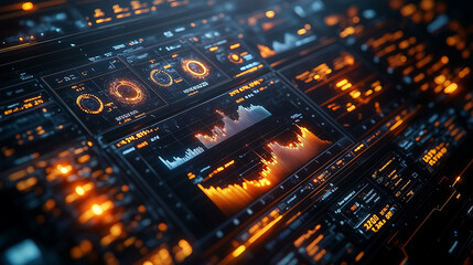 Obraz premium Digital Inferno: A 3D render of fiery orange stock market data visualizing a volatile market. 