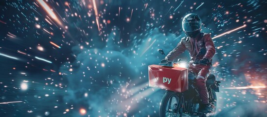 Delivery Rider in a Futuristic Setting