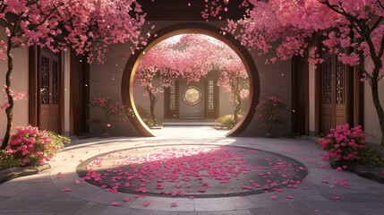 Tranquil Garden with Sakura Blossoms
