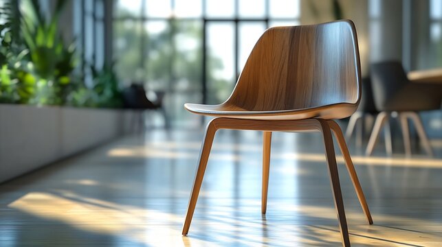 Digital 3D model of stylish wooden chair for carpentry project displayed on laptop computer screen Holographic virtual display of professional ai software for furniture design creation : Generative AI