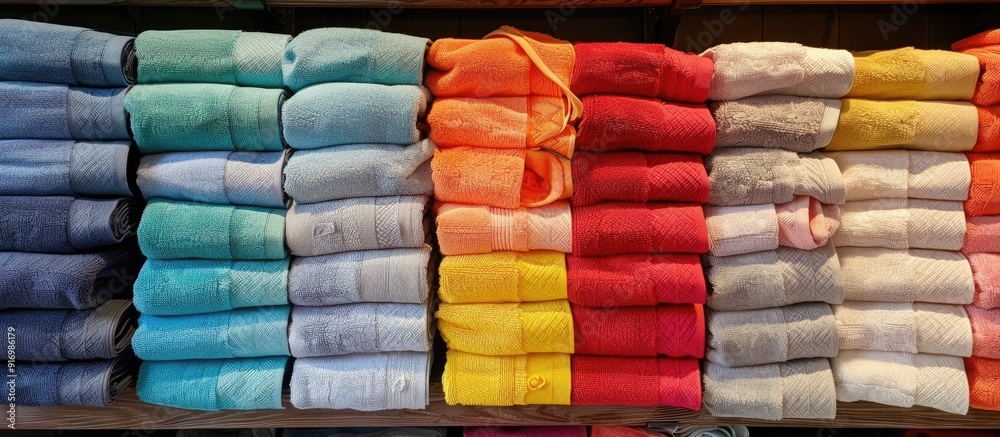 Aufkleber vibrant towels displayed in a store with copy space image