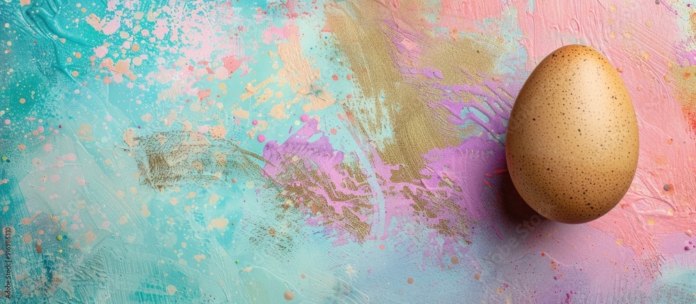 Poster Sketch and structured brown egg positioned on a colorful Easter themed background with a blank area for additional elements like text or graphics known as a copy space image