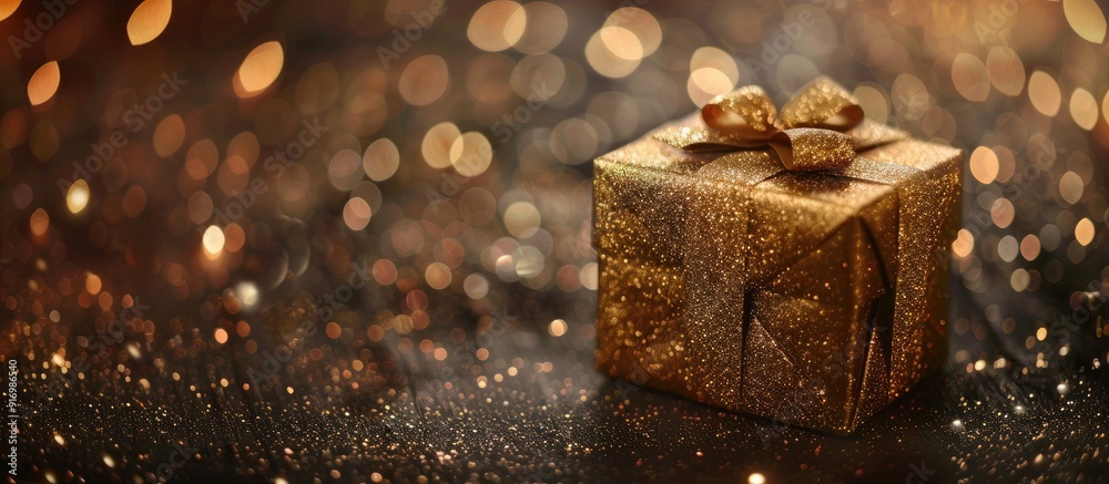 Fototapete golden gift box with a merry christmas and happy new year theme perfect for background textures with