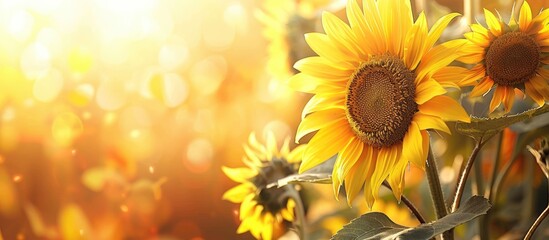 Sunflowers blooming elegantly with a vibrant backdrop ideal for a copy space image