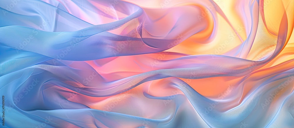 Aufkleber Abstract multicolored soft chiffon wavy fabric texture background with a blue aquamarine hue in close up providing a captivating copy space image