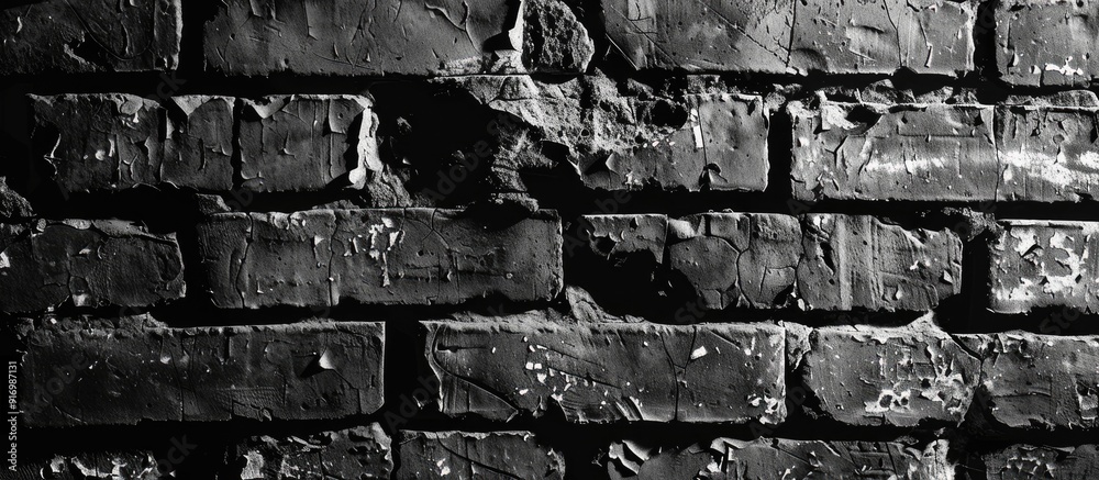 Poster Focused on dirty and rough patterns shapes and textures of old brick walls against a black and white background with copy space image