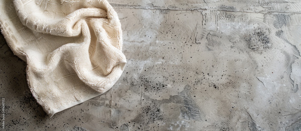 Fototapete a kitchen towel or napkin laid on a textured concrete table shot from above with space for text or i