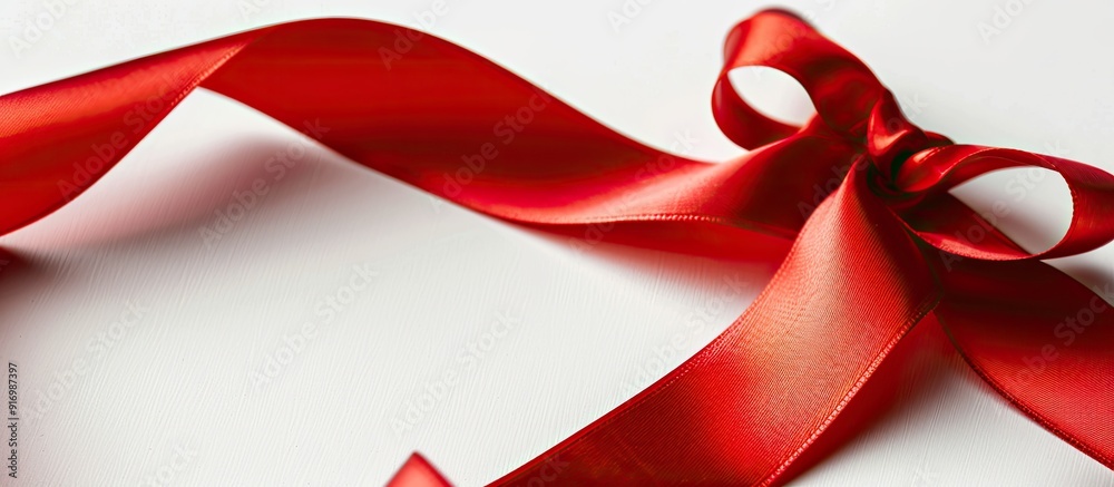 Aufkleber A shiny red ribbon is shown up close on a white background with room for text in this copy space image
