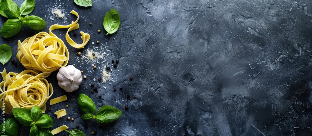 Poster Pasta and ingredient frame with copy space image