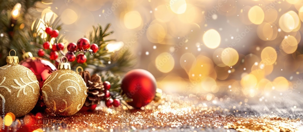 Poster festive christmas decor displayed against an abstract backdrop with space for text or images. creati
