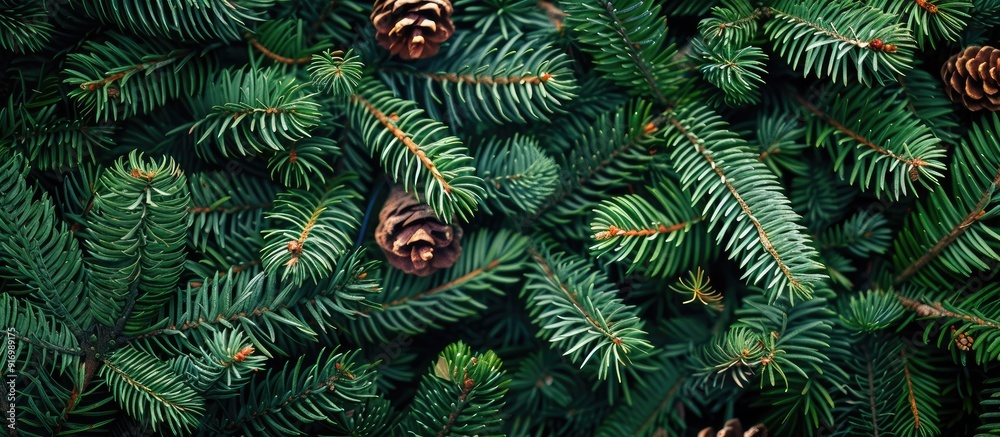 Leinwandbilder green pine branches creating a festive christmas fir tree background with copy space image