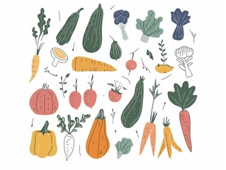 Set of various vegetables simple illustration. AI generated