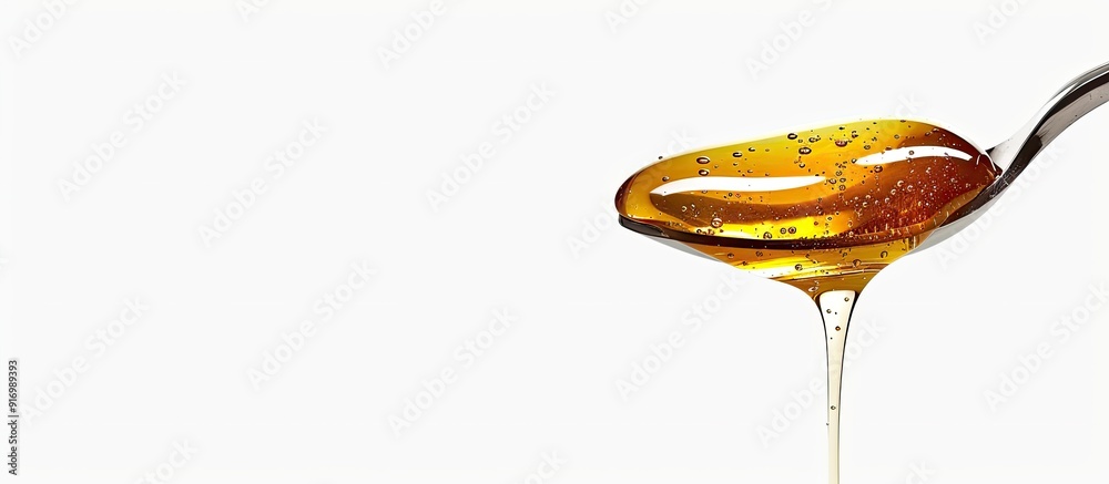 Poster A spoonful of honey is dripped on a blank white background in images with room for text. Creative banner. Copyspace image