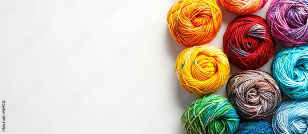 Poster merino wool knitting yarn displayed on a white background perfect for a copy space image