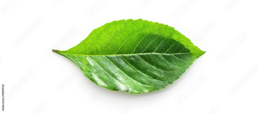 Leinwandbilder Include clipping path in a white background setting to highlight a solitary green leaf with ample copy space image