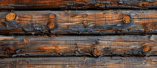 Rustic log house wall texture with cracked wood ideal for abstract web banners featuring a vintage rural building Includes copy space image