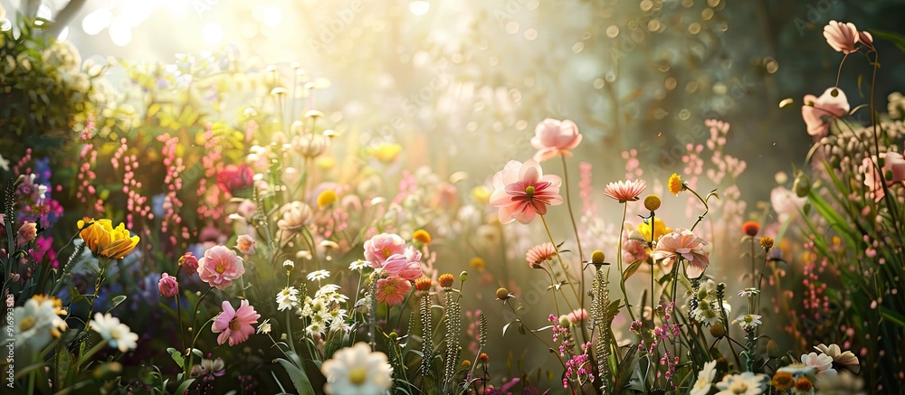 Poster gorgeous blooms in the garden with a lovely backdrop for a copy space image