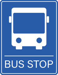 Isolated blue rectangle Bus Stop Label Sign, bus transit sticker design © AndiPoe