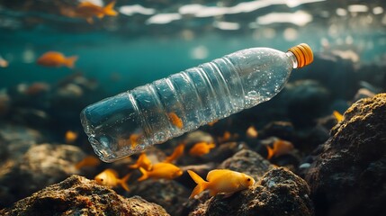 Plastic bottle with fish pollution in the ocean Hopelessness concept Environmental pollution : Generative AI
