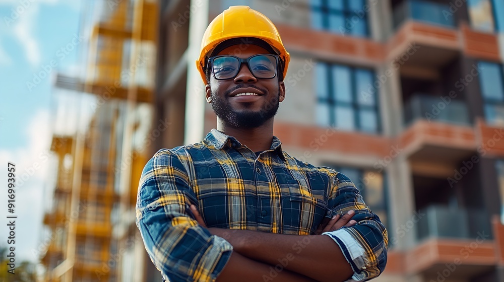 Aufkleber architect portrait proud and happy black man real estate developer or property contractor with pride