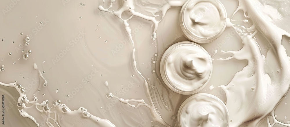 Poster Top view of tubes containing cream in water against a light backdrop with ample copy space image