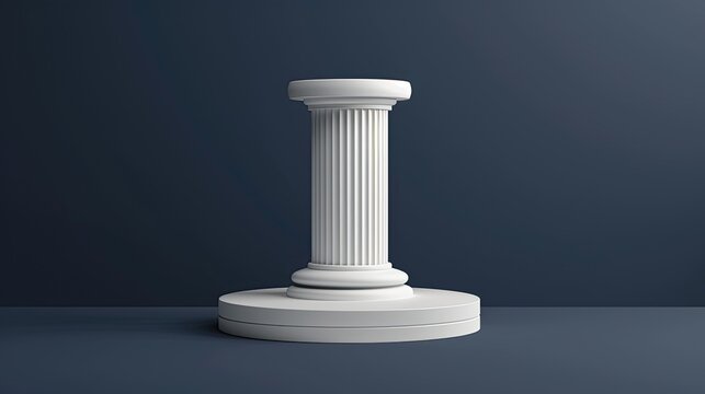 White pillar on a pedestal against a blue background.