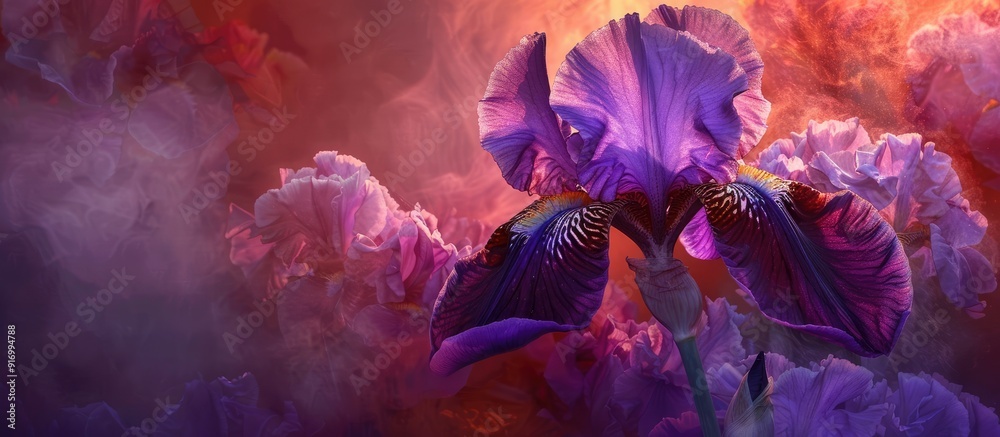 Canvas Prints A vibrant purple iris bloom fills the copy space image with charm blooming in a spring garden