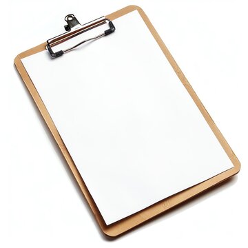 A close-up image of an empty clipboard with a blank sheet of paper, isolated on a white background.