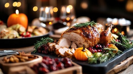 Thanksgiving meal prep, festive and delicious, close-up, inviting