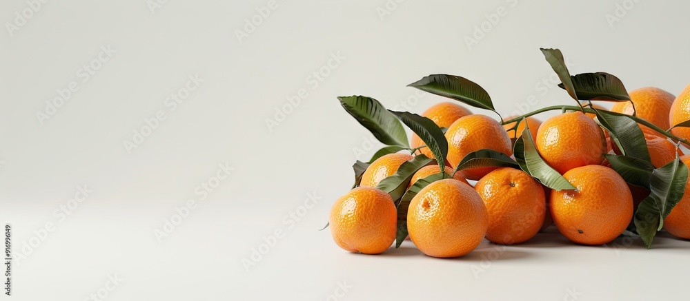 Poster a vibrant selection of ripe tangerines with copy space image on a white background