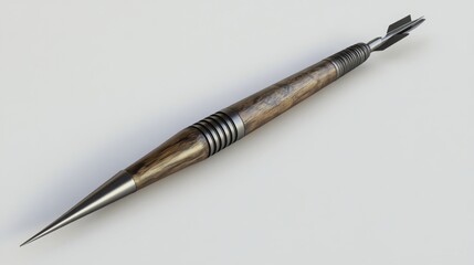 Fototapeta premium Wooden dart with metal fletching isolated on white.