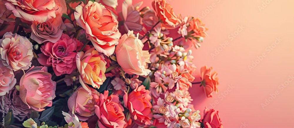 Poster background of fresh flowers with copy space image