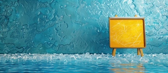 Business concept of adaptable work symbol illustrated on a vibrant yellow blackboard against a serene blue ice background with copy space image available