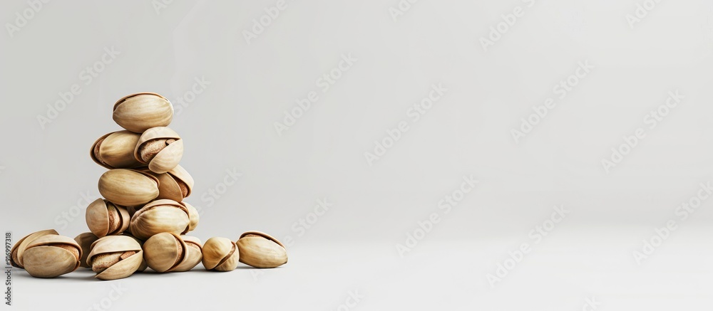 Poster A stack of pistachios isolated on a white background with copy space image available