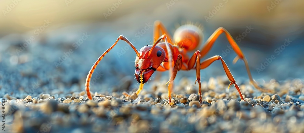 Poster Close up of a solitary ant in macro view with abundant copy space image available