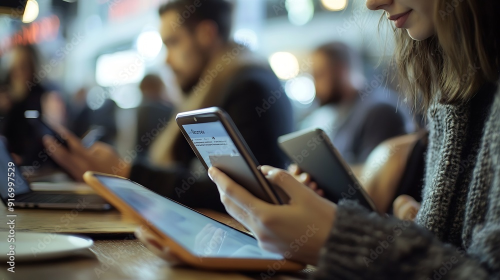 Aufkleber technical staff working while checking their tablet devices : generative ai