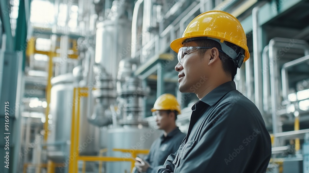 Fototapete industrial factory with men at work concept professional engineer foreman inspector talking in busin