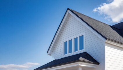 Obraz premium White House with Black Roof Against Blue Sky