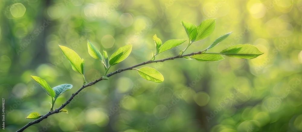 Aufkleber A young common ash tree branch in a spring forest setting suitable for a copy space image