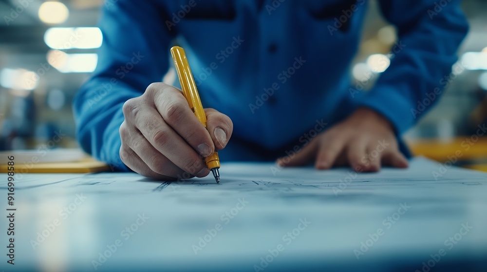 Poster engineers work on construction drawings and safety systemsbuilding construction puts safety first : 