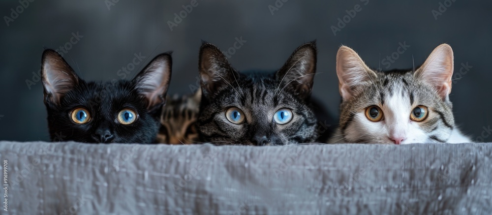 Poster Curious three toned cats exploring with copy space image