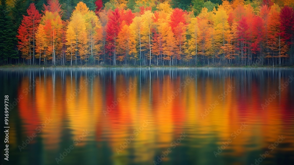 Poster reflection of a colorful forest in the wisconsin riververtical : generative ai