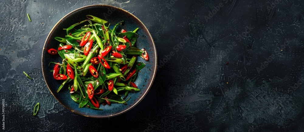 Aufkleber traditional stir fried morning glory with chili and oyster sauce displayed in a vibrant dish creatin
