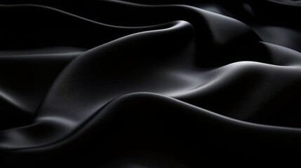 Fototapeta premium Abstract, smooth, black fabric with dramatic folds and soft shadows.